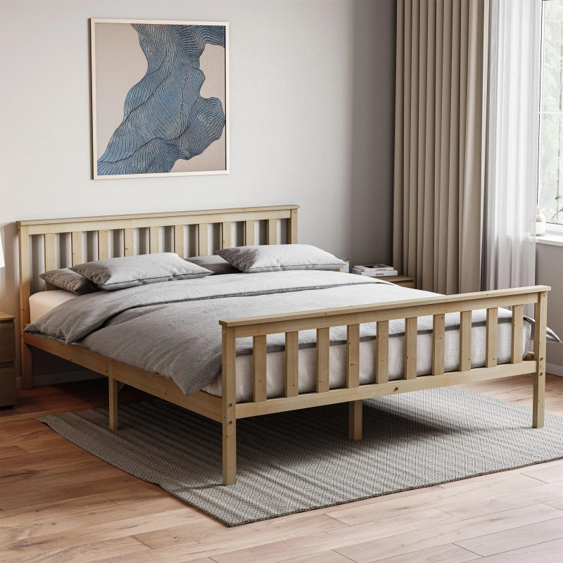 Image of Lassic Milan High Foot King Wooden Bed & Mattress Set Pine unisex King Size