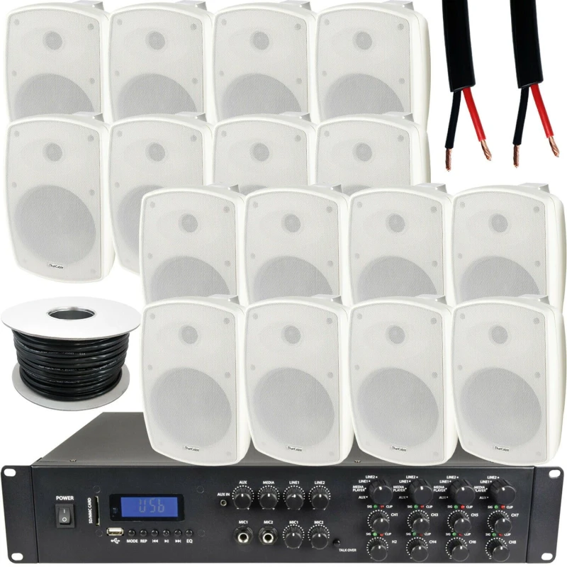 Image of Loops 1600W LOUD Outdoor Bluetooth System 16x White Speaker Weatherproof Music Player White unisex