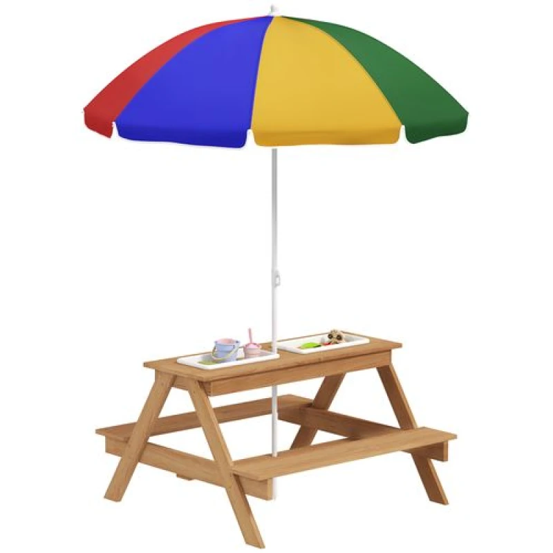 Image of AIYAPLAY Wooden Kids Picnic Table - Sand and Water Table w/ Benches - Parasol TJ Hughes 5063603085909