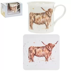 Image of Country Life Mug Coaster Highland Cow