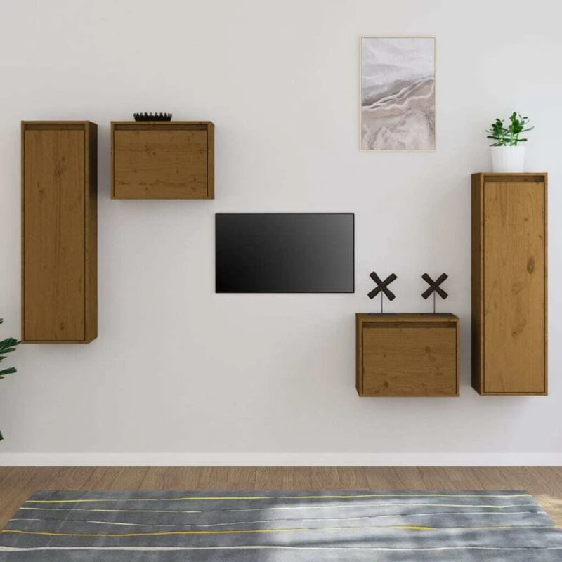 Image of VIDAXL TV Cabinets 4 pcs Honey Brown Solid Wood Pine Vidaxl 8720286928547