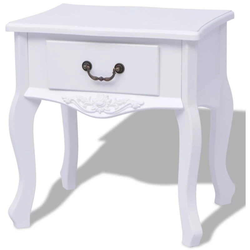 Image of vidaXL Bedside Cabinet MDF White Bedroom Nightstand Side Table Storage Unit