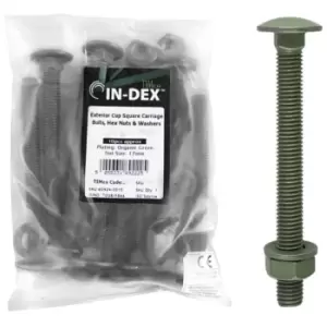 Image of Timco Steel Dome Head Carriage Bolts with Hex Nuts & Form A Washers (Green) - M10 x 200mm (10 Pack Bag)