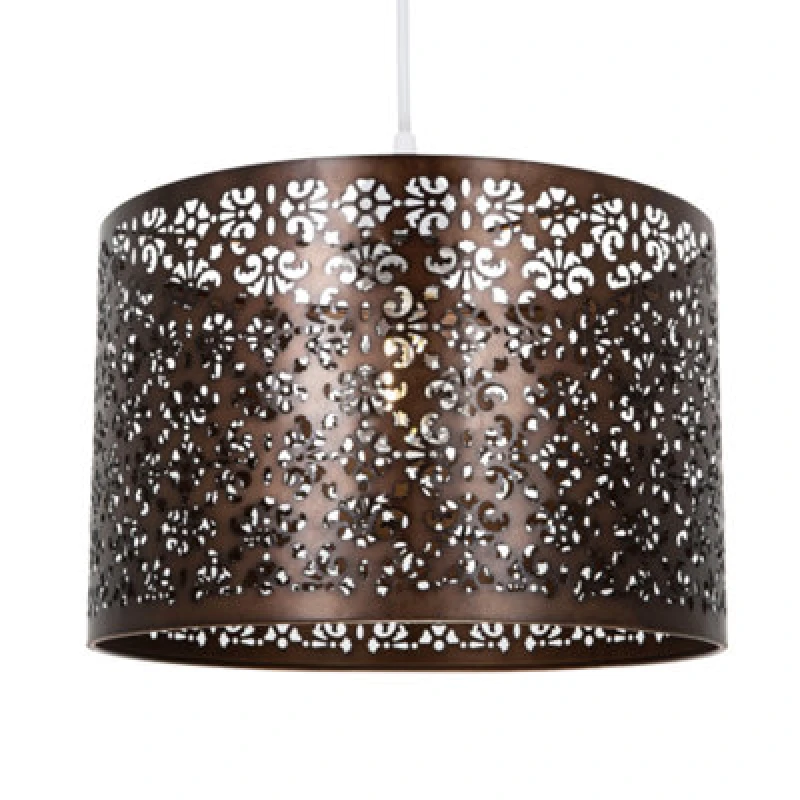 Image of Happy Homewares Moroccan Designed Matt Bronze Metal Pendant Light Shade With Floral Decoration