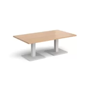 Image of Brescia rectangular coffee table with flat square white bases 1400mm x 800mm - beech