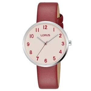 Image of Lorus RG227SX9 Ladies Soft Pink Dial Red Leather Strap Watch