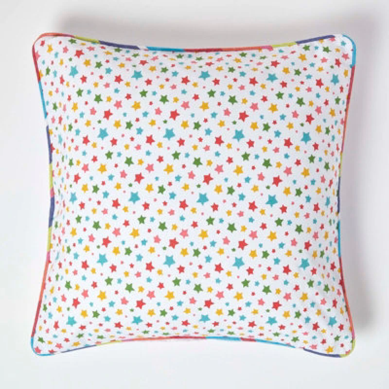 Image of Homescapes Cotton Multi Colour Stars Cushion Cover, 60 X 60 Cm