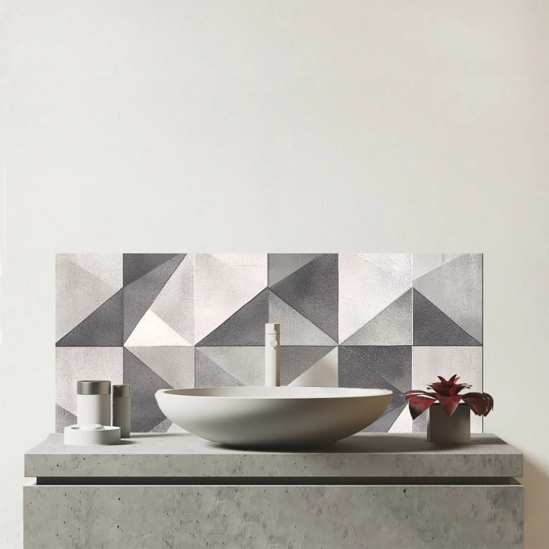 Image of Warren Reed - Designer Dove Grey Geometric Pattern Glass Bathroom Splashback Grey Unisex