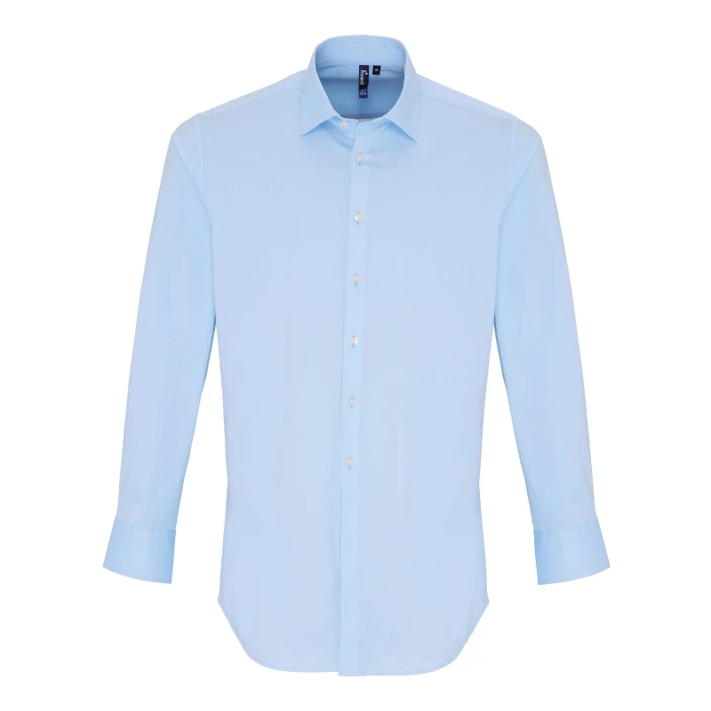 Image of Premier Premier Men Stretch Fit Poplin Long Sleeve Shirt in Pale Blue Size: X-Small Pale Blue XS Male 5059269013332