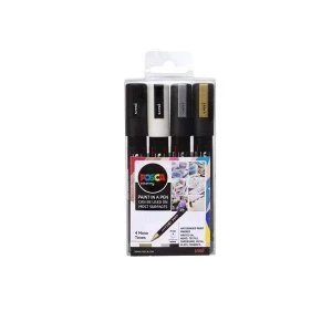 Image of Posca Paint Marker Pen Set Mono Tones Medium Tip Pack of 4