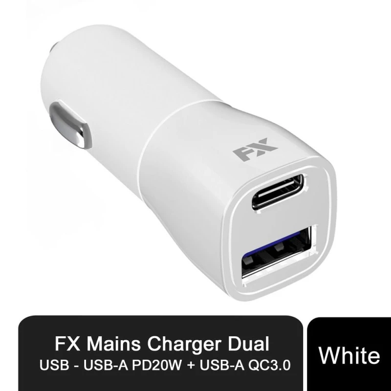 Image of FX FX Dual USB Fast Charger - White PD20W + QC3.0 Universal Compatibility Portable & Lightweight