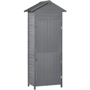 Image of Wood Garden Storage Shed Tool Cabinet w/ Felt Roof, 189x82x49cm, Grey - Outsunny