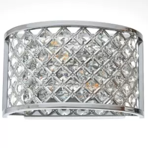 Image of Crystal Cage Wall Light Chrome Glass Shade Modern Twin Bulb Lounge Lamp Fitting