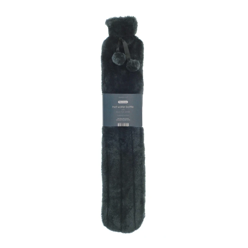 Image of Country Club Long Hot Water Bottle with Luxury Faux Fur Cover Charcoal unisex One Size
