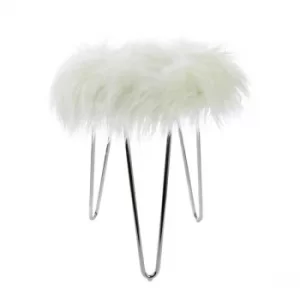 Image of Fluffy Footstool with Chrome Legs White 43cm
