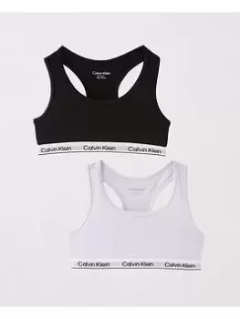 Image of Calvin Klein Girls 2 Pack Bralette - Lavender/Black/Multi, Size Age: 8-10 Years, Women