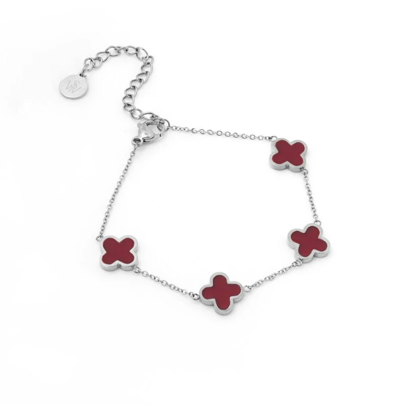 Image of Say It With Plum Crystal Clover Bracelet - Silver Size: 7.5 inches Silver Unisex 7.5 inches