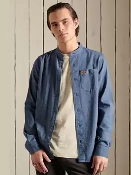 Image of Superdry Indigo Henley Workwear Shirt, Blue Size M Men