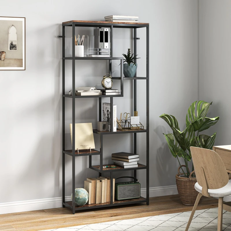Image of HOMCOM HOMCOM Industrial Bookcase 7-Tier Bookshelf Shelving Unit Rustic Brown Black Brown One Size Unisex 5063603428362