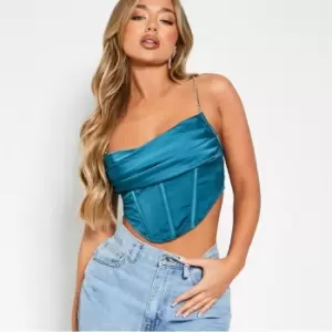 Image of I Saw It First Satin Chain Detail Corset - Blue