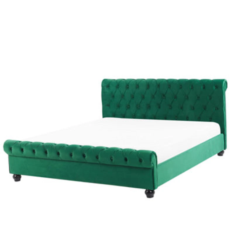 Image of Beliani Bed Velvet Avallon 160 X 200 Cm (Eu King Size) Emerald Green