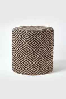 Image of Jute Round Pouffe Herringbone Pattern