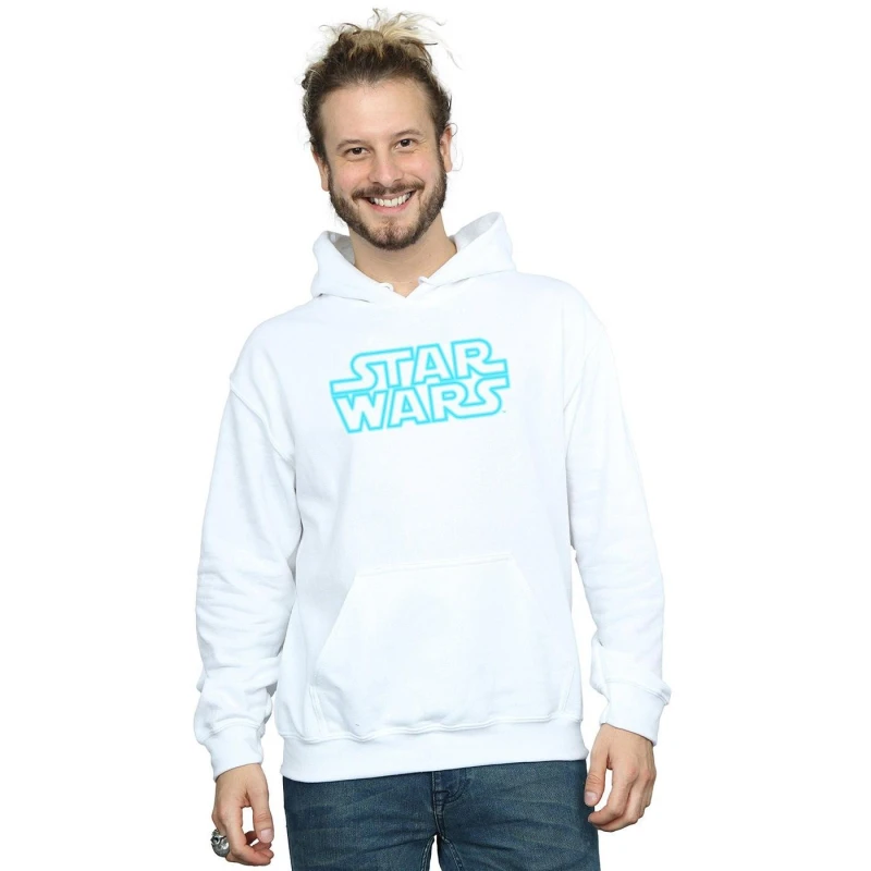 Image of Star Wars Star Wars Men Neon Sign Logo Hoodie in White Size: Small White S Male 5057864243093