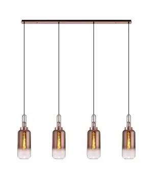 Image of Linear 4 Light Pendant E27 With 16cm Cylinder Glass, Copper, Clear Copper, Matt Black