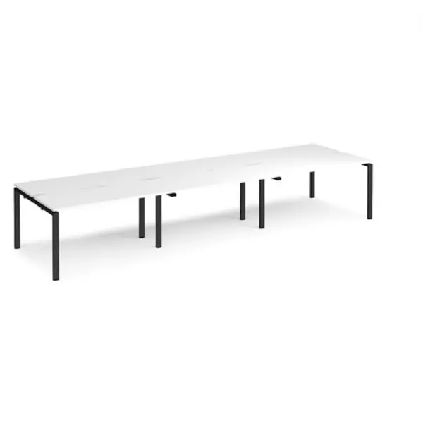 Image of Adapt Bench Desk 6 Person Rectangular Desks 4200mm With Sliding Tops White Tops With Black Frames 1200mm Depth Adapt White STE4212-K-WH