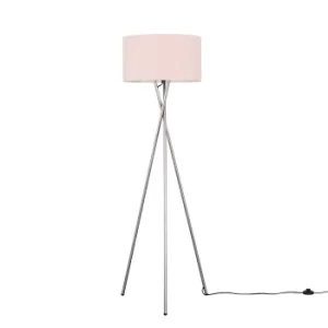 Image of Camden Brushed Chrome Tripod Floor Lamp with XL Dusty Pink Reni Shade