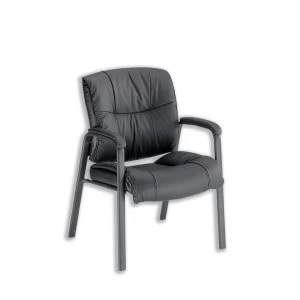 Image of Trexus Camden Faux Leather Medium Back Chair Black Upholstery with Metal Frame with Fixed Arms