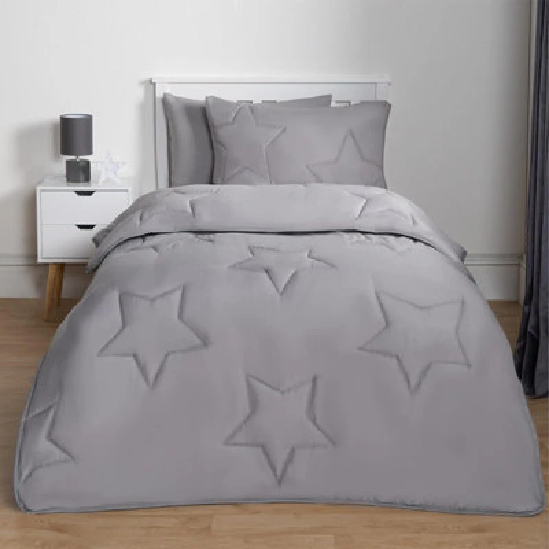 Image of OHS OHS Coverless Duvet 7.5 TOG Pillowcase Quilt Star Bedding Set, Grey in Light Grey Size: Single Light Grey Single Unisex 5027434198047