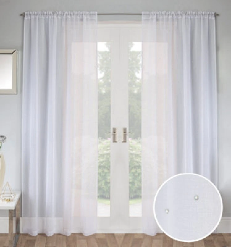 Image of Tyrone Textiles Pair Of Jewel White Voile Panels With Sparkle Pattern And Rod Pocket Header 137 Cms