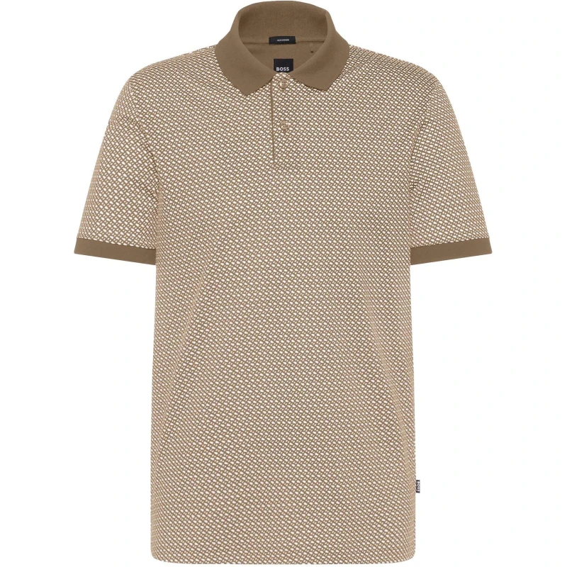 Image of Boss Mens H-Parlay 204 Short-Sleeve Tailored Fit Polo Shirt Open Beige 282 male Medium