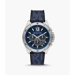 Image of Michael Kors Mens Brecken Chronograph Black Silicone With Navy Pvc Inlay Watch - Black / Blue