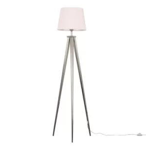 Image of Nero Brushed Chrome Tripod Floor Lamp with Dusty Pink Aspen Shade