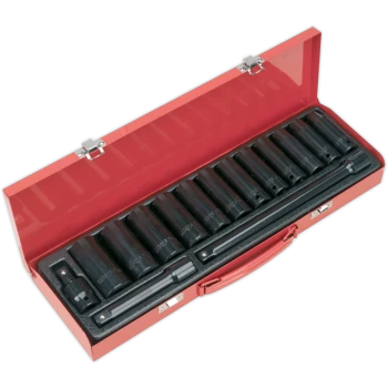 Image of Sealey 15 Piece 1/2" Drive Deep WallDrive Impact Socket Set Metric 1/2"