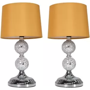 Image of Minisun - 2 x Decorative Chrome & Mosaic Crackle Glass Table Lamps - Mustard - No Bulb