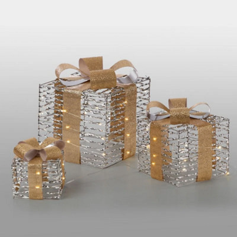 Image of The Christmas Workshop Light-Up Gold & Silver Gift Boxes