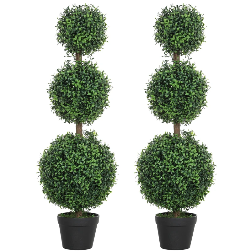 Image of HOMCOM Set of 2 Decorative Artificial Plants Boxwood Trees in Pot - Green TJ Hughes 5063603596320