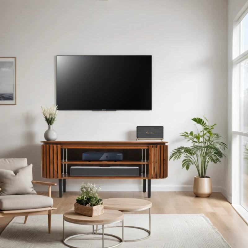 Image of Indian Hub Slatted Mango Wood TV Cabinet