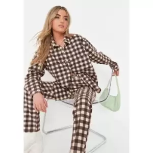 Image of Missguided Coord Oversized Shirt Check - Brown