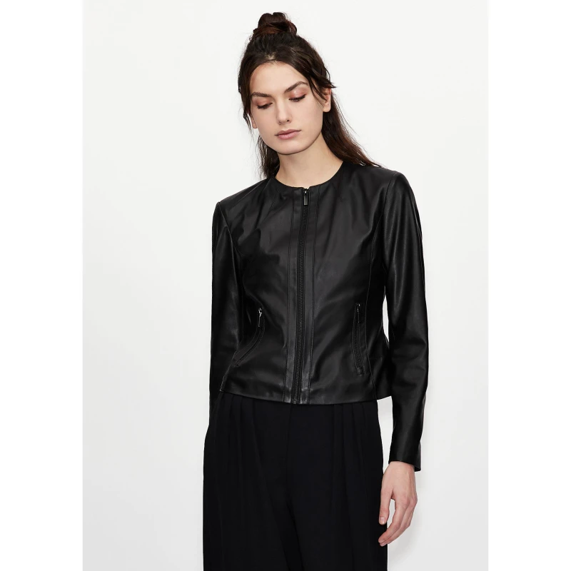 Image of Armani Exchange Womens Faux Leather Long Sleeve Leather Jacket Black 1200 female 10 (S)
