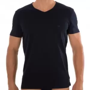 Image of Emporio Armani 2-Pack Pure Cotton V-Neck T-Shirts - Navy - Grey M