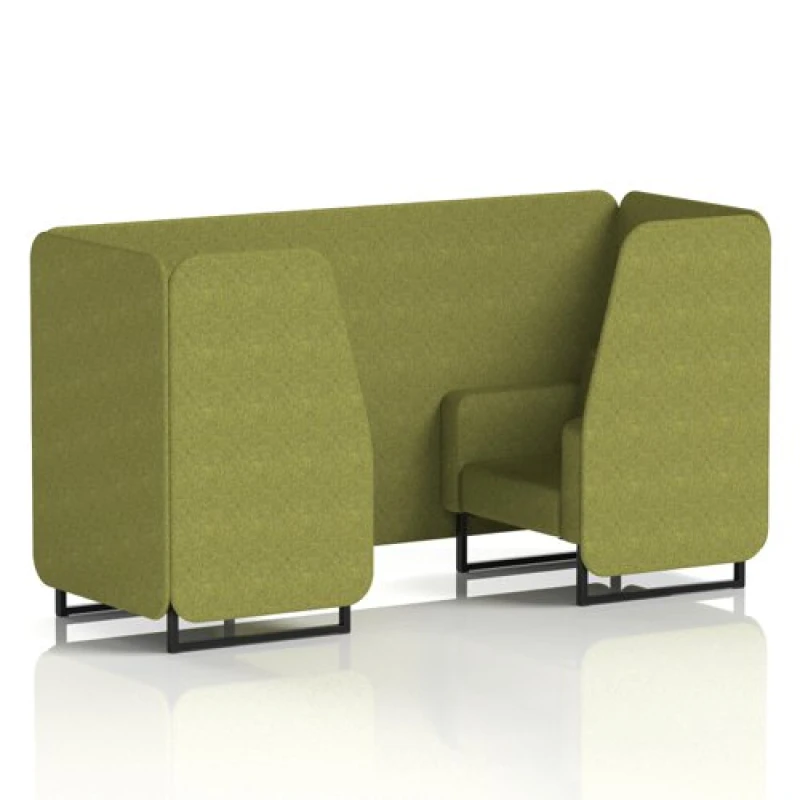 Image of Brixworth 2 Seater Office Booth with Front Panel - Black Legs in Rivet Fabric - Olive Panels and Sofa