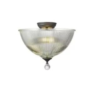 Image of Dresden 2 Light Semi Flush Ceiling Lamp E27 With Dome 38cm Glass Shade Graphite, Clear