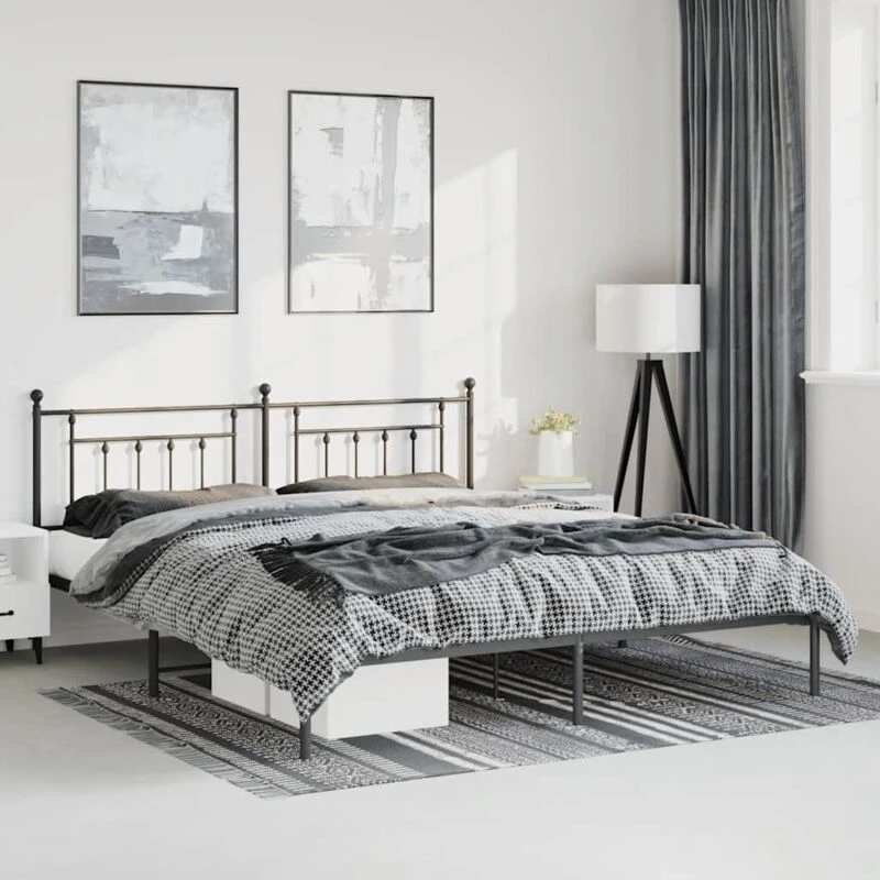 Image of JINLEFU Metal Bed Frame without Mattress with Headboard Black 193x203cm vidaXL JRVDZX-353543_DE