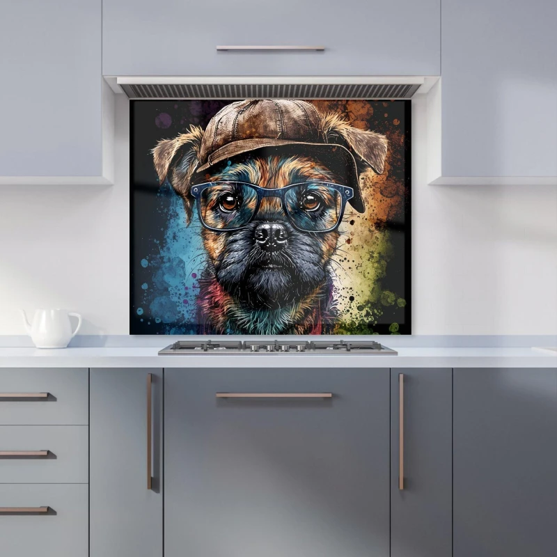 Image of Warren Reed - Designer Border Terrier Dog Face Splashart Kitchen Splashback Size: 600mm x 750mm Multicolor Unisex 600mm x 750mm