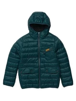 Image of Barbour International Boys Ouston Hooded Quilt Jacket - Benzine Green, Benzine Green, Size Age: 12-13 Years