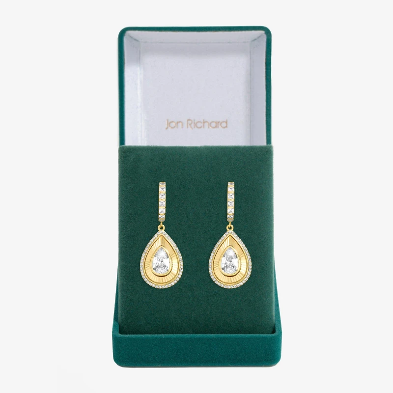 Image of Jon Richard Womens Gold Plated & Diamond Cut Peardrop Earrings Gold Female One Size